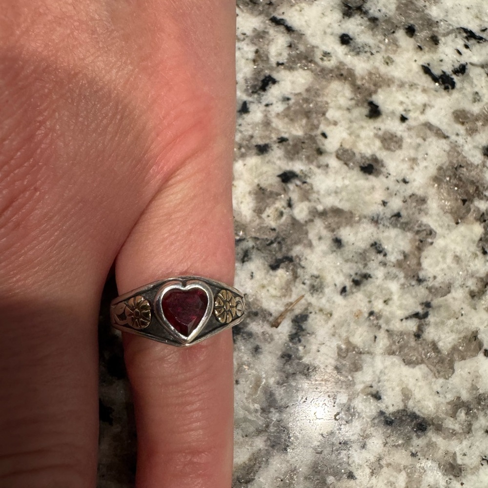 James Avery Silver Ring with Red Heart Gem